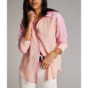 Anthropologie Maeve Pink Striped Button Down Shirt